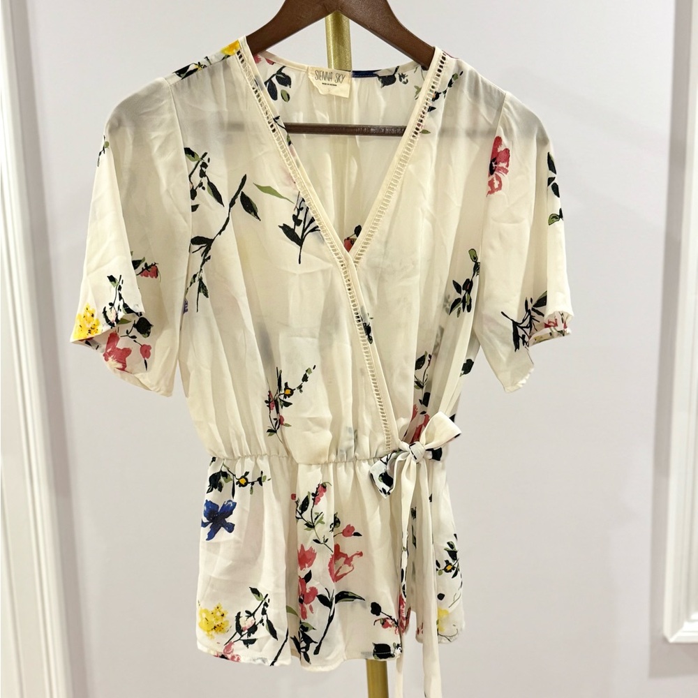 SIENNA SKY • Ivory Floral Wrap Blouse